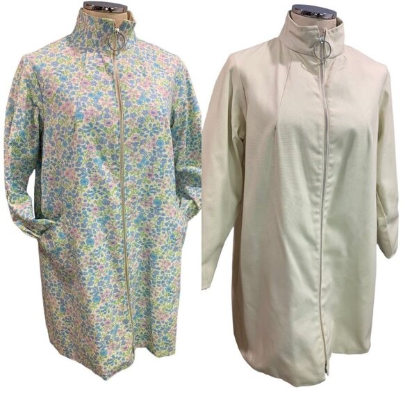 Medium Women's Reversible 1960s O-Ring Overcoat Pastel Flowers - Picture 1 of 16